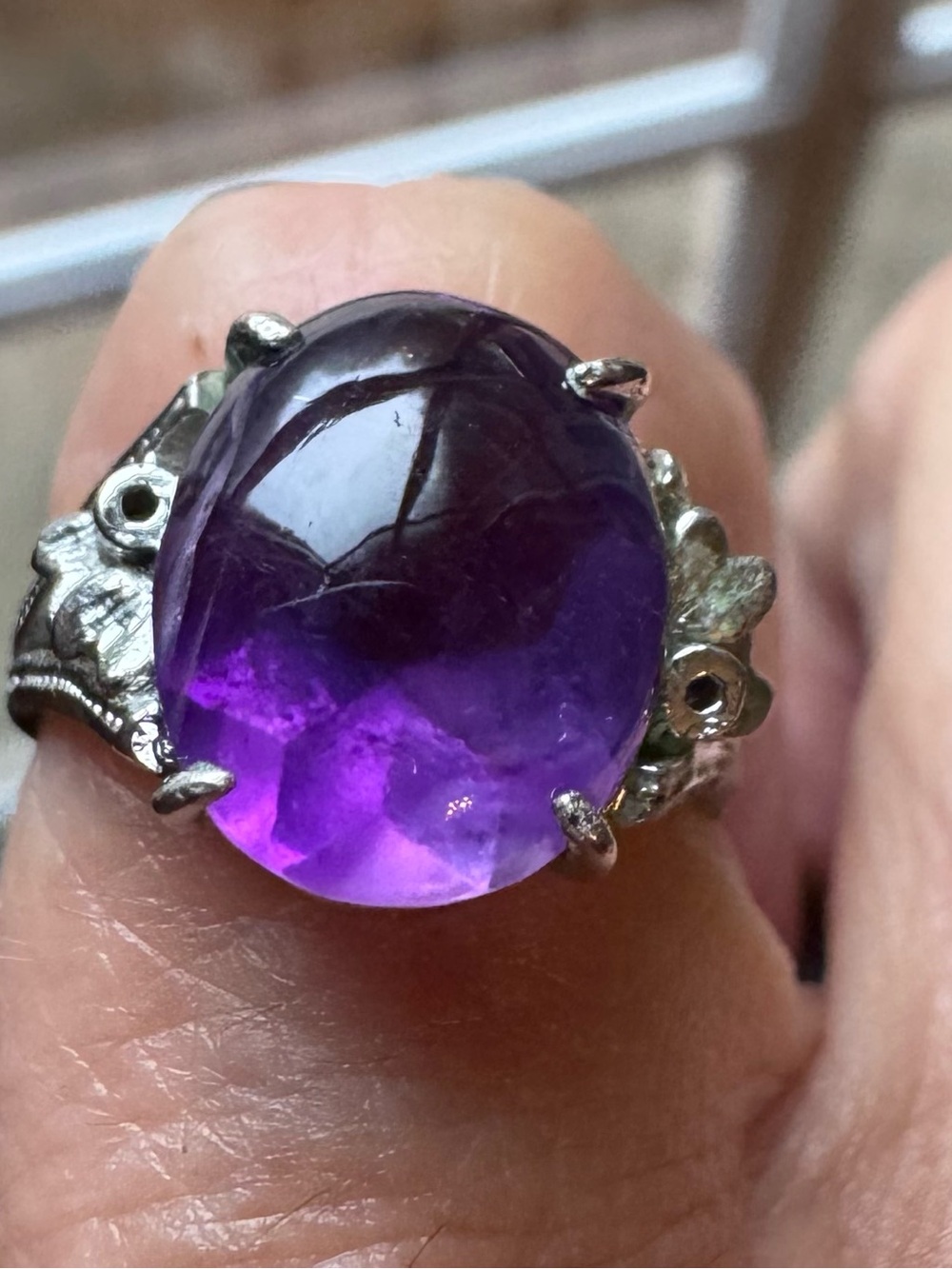 Silver Purple Amethyst Cabochon Statement Ring - Women Jewelry
